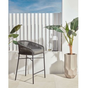 Taburete Yanet, cuerda, acero negro, alto 65 cm - Kave Home. CC5225J01 2