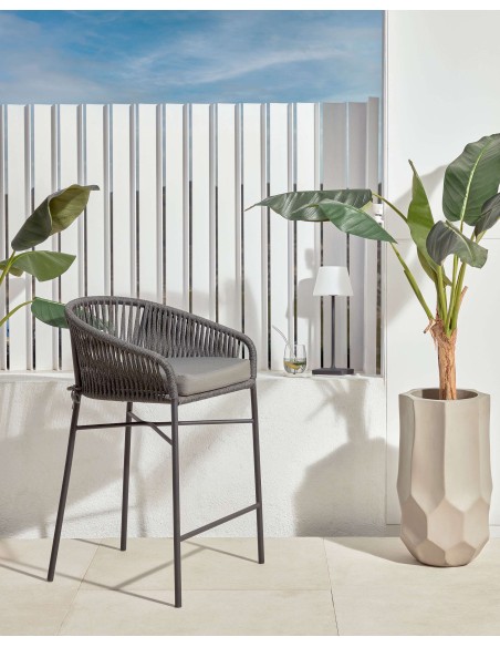 Taburete Yanet de cuerda negro y acero galvanizado altura 65 cm - Kave Home