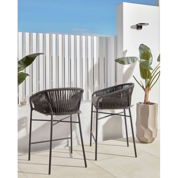 Taburete Yanet de cuerda negro y... Taburete Yanet de cuerda negro y...