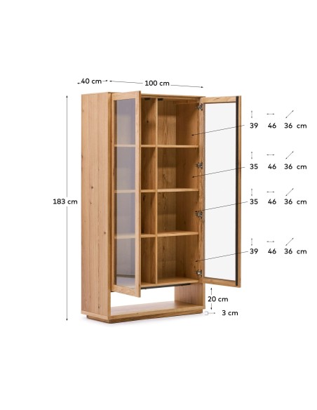 Vitrina Alguema de chapa en roble con acabado natural 100 x 185 cm - Kave Home