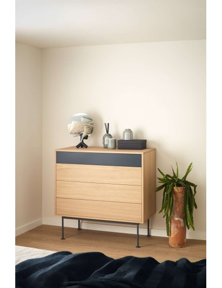 Cómoda YOKO 90x86 cm, DM Gris Antracita / Roble - Teulat