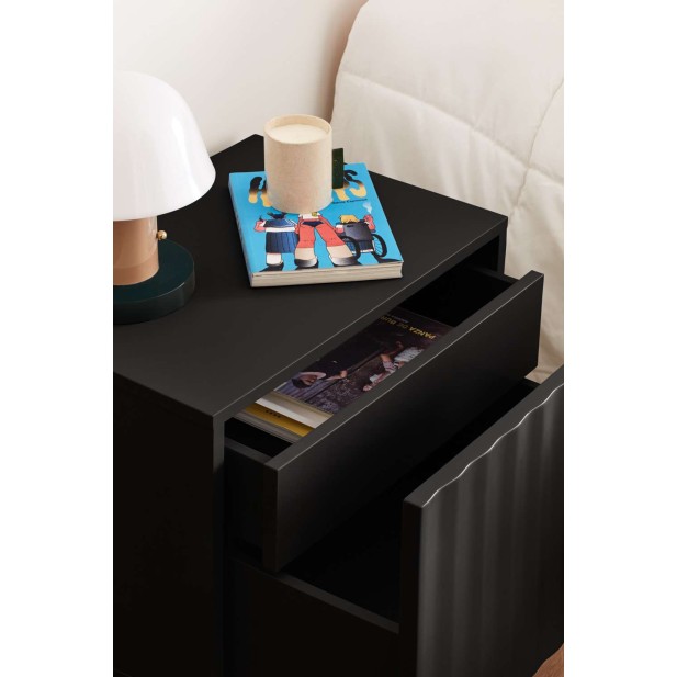 Mesita de Noche SIERRA 48x35 cm, DM Negro / Metal - Teulat. Vackart Mesita de Noche SIERRA 48x35 cm, DM Negro / Metal - Teulat. Vackart