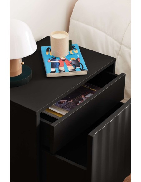 Mesita de Noche SIERRA 48x35 cm, DM Negro / Metal - Teulat. Vackart