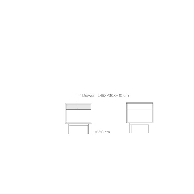 Mesita de Noche SIERRA 48x35 cm, DM Gris / Metal - Teulat. Vackart