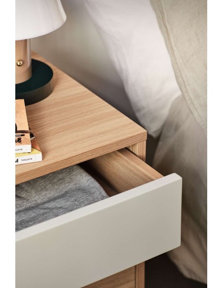 Mesita de Noche YOKO 52x35 cm, Roble / DM Crema - Teulat. Vackart