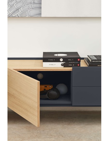 Mueble TV OTTO 180x40 cm, DM Gris Antracita / Roble - Teulat. Vackart