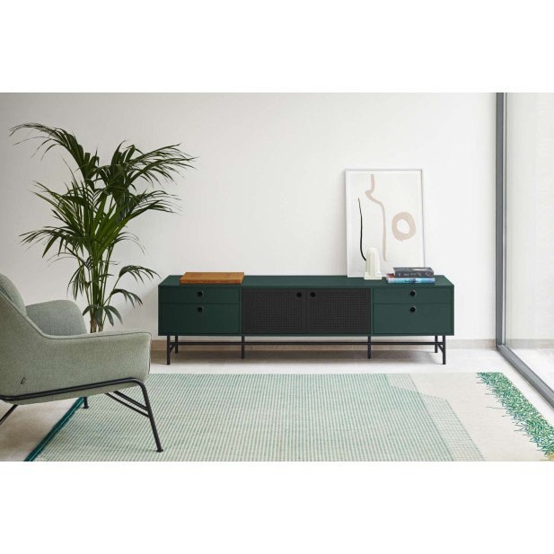 Mueble TV PUNTO 180 cm, Verde Oscuro / Metal Negro - Teulat. Vackart
