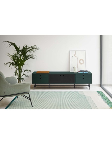 Mueble TV PUNTO 180 cm, Verde Oscuro / Metal Negro - Teulat. Vackart