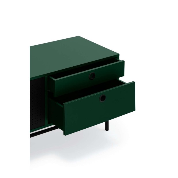Mueble TV PUNTO 180 cm, Verde Oscuro / Metal Negro - Teulat. Vackart