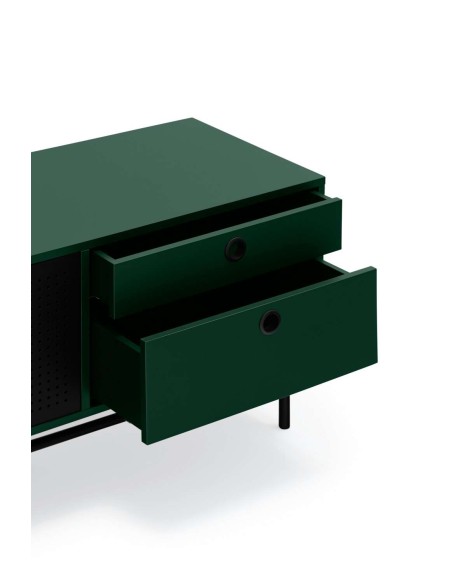 Mueble TV PUNTO 180 cm, Verde Oscuro / Metal Negro - Teulat. Vackart