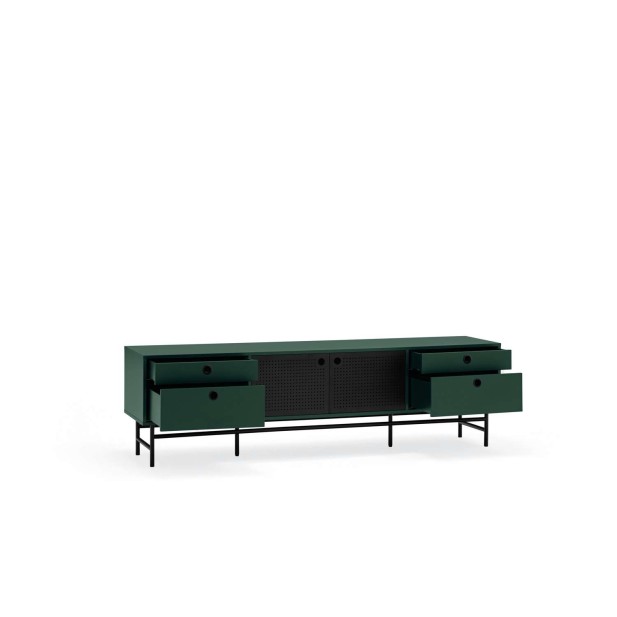 Mueble TV PUNTO 180 cm, Verde Oscuro / Metal Negro - Teulat. Vackart