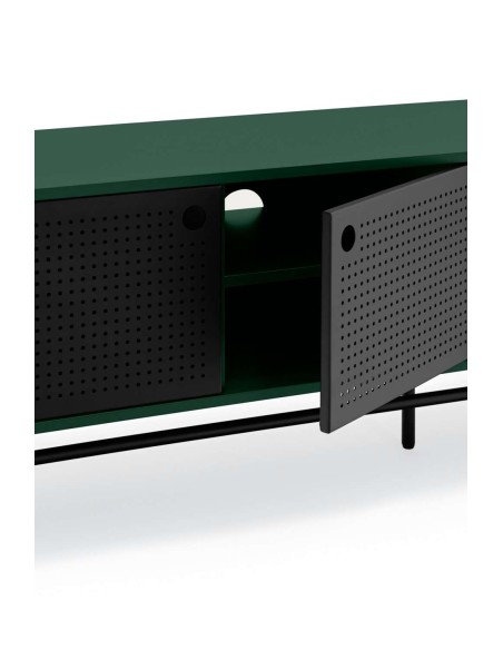 Mueble TV PUNTO 180 cm, Verde Oscuro / Metal Negro - Teulat. Vackart