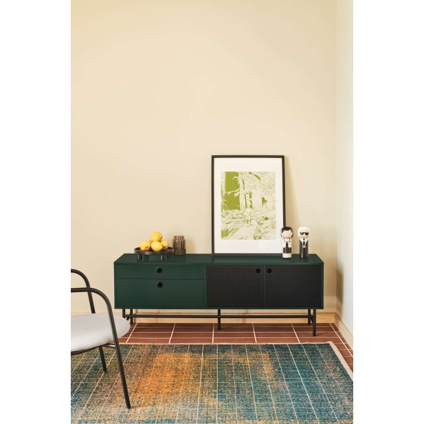 Mueble TV PUNTO 140 cm, Verde Oscuro / Metal Negro - Teulat. Vackart