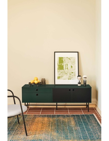 Mueble TV PUNTO 140 cm, Verde Oscuro / Metal Negro - Teulat. Vackart