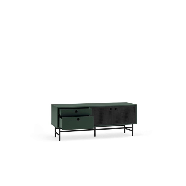 Mueble TV PUNTO 140 cm, Verde Oscuro / Metal Negro - Teulat. Vackart
