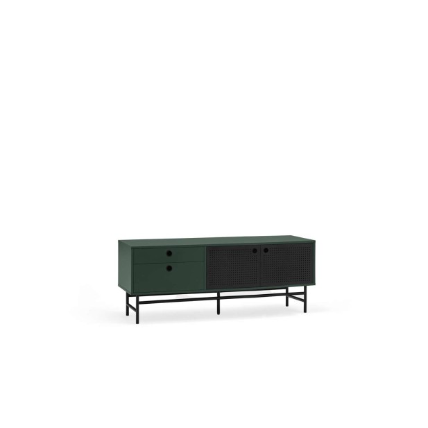Mueble TV PUNTO 140 cm, Verde Oscuro / Metal Negro - Teulat. Vackart