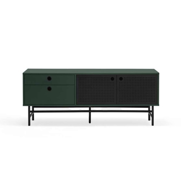 Mueble TV PUNTO 140 cm, Verde Oscuro / Metal Negro - Teulat. Vackart