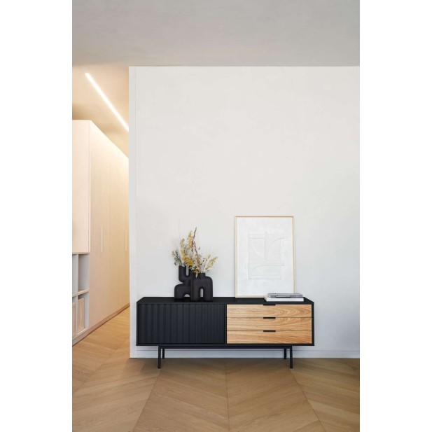 Mueble TV SIERRA 140x40 cm, DM Negro / Roble - Teulat. Vackart