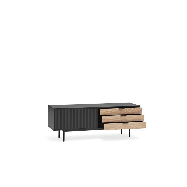 Mueble TV SIERRA 140x40 cm, DM Negro / Roble - Teulat. Vackart