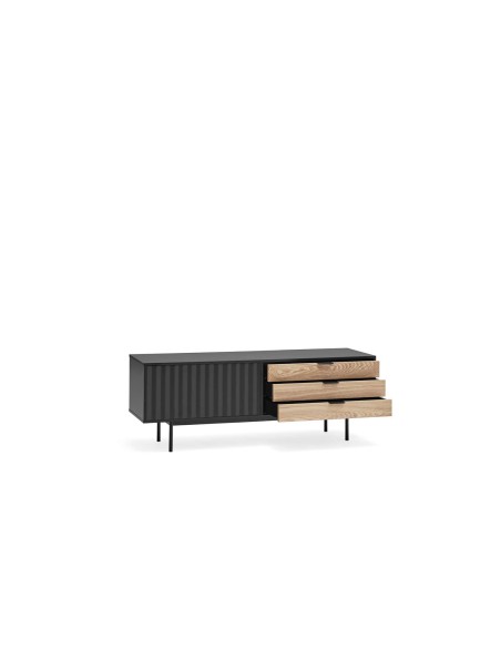Mueble TV SIERRA 140x40 cm, DM Negro / Roble - Teulat. Vackart