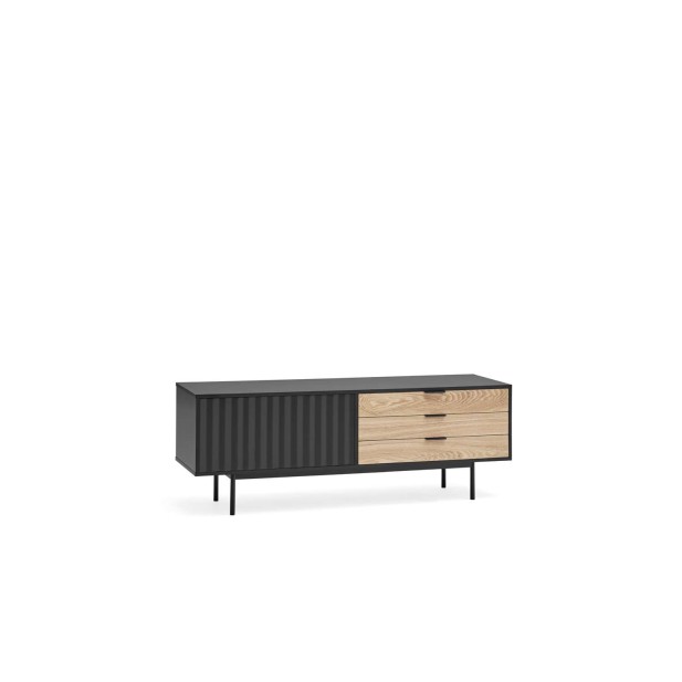 Mueble TV SIERRA 140x40 cm, DM Negro / Roble - Teulat. Vackart