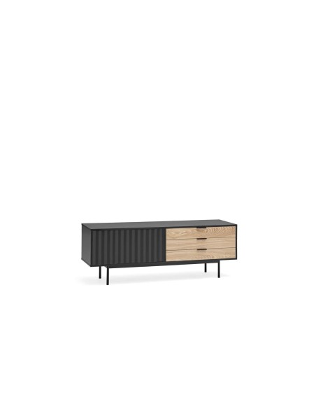 Mueble TV SIERRA 140x40 cm, DM Negro / Roble - Teulat. Vackart