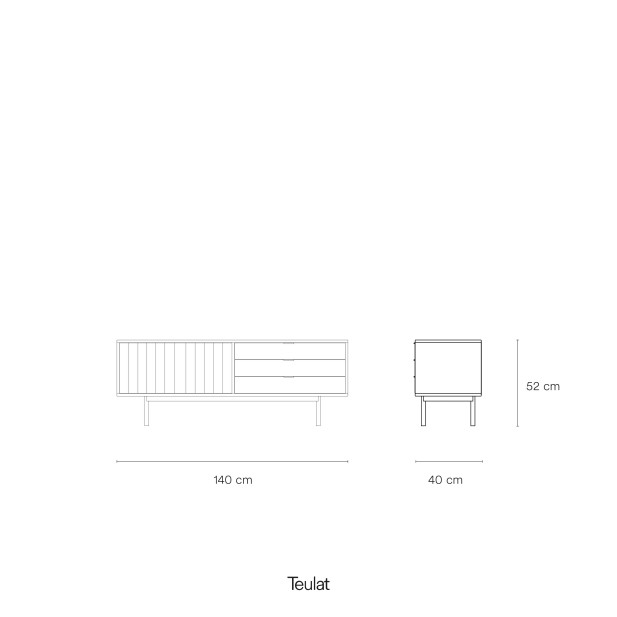 Mueble TV SIERRA 140x40 cm, DM Negro / Roble - Teulat. Vackart
