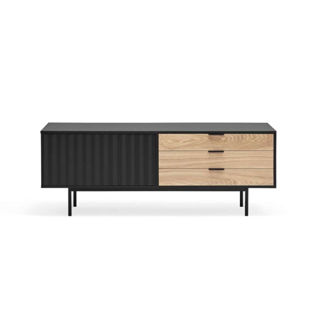 Mueble TV SIERRA 140x40 cm, DM Negro / Roble - Teulat. Vackart