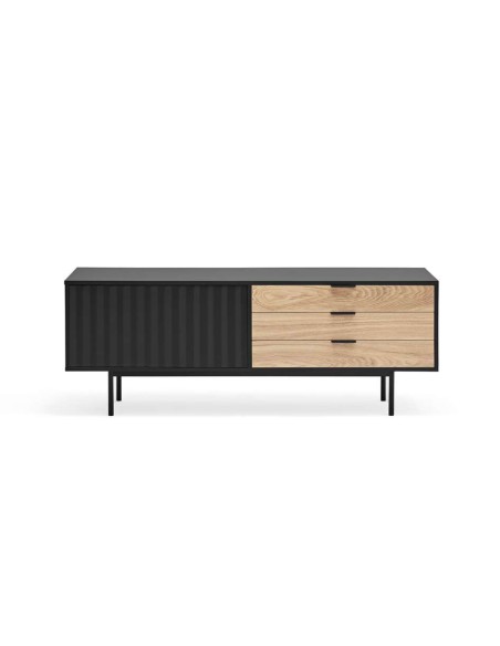 Mueble TV SIERRA 140x40 cm, DM Negro / Roble - Teulat. Vackart