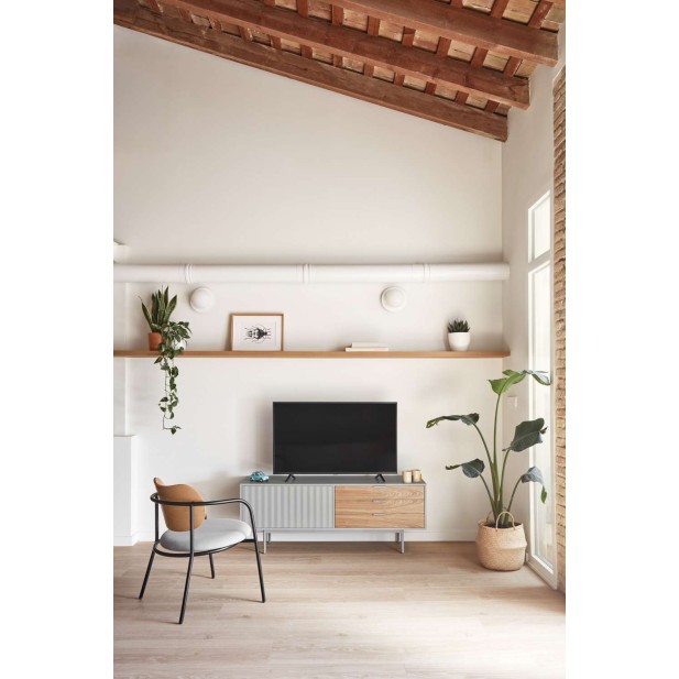 Mueble TV SIERRA 140x40 cm, DM Gris Claro / Roble - Teulat. Vackart