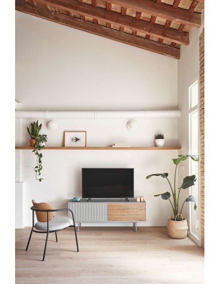 Mueble TV SIERRA 140x40 cm, DM Gris Claro / Roble - Teulat. Vackart