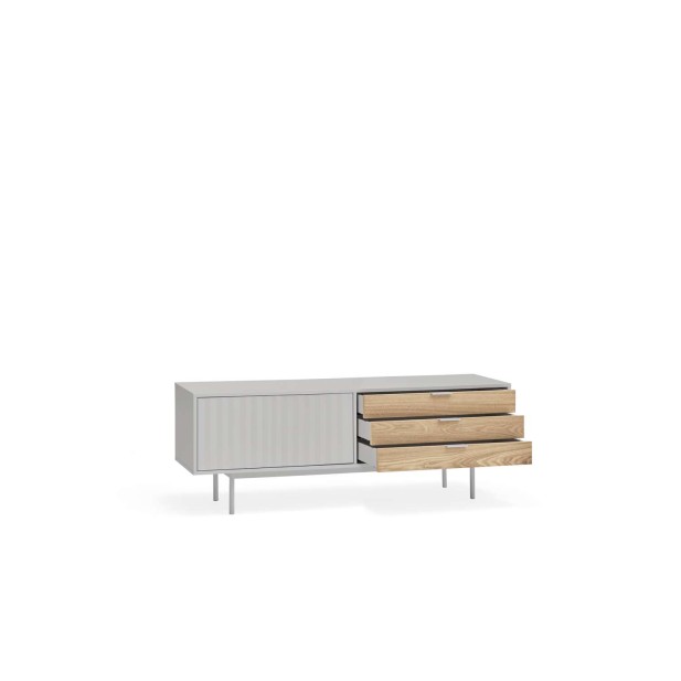 Mueble TV SIERRA 140x40 cm, DM Gris Claro / Roble - Teulat. Vackart