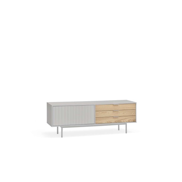 Mueble TV SIERRA 140x40 cm, DM Gris Claro / Roble - Teulat. Vackart