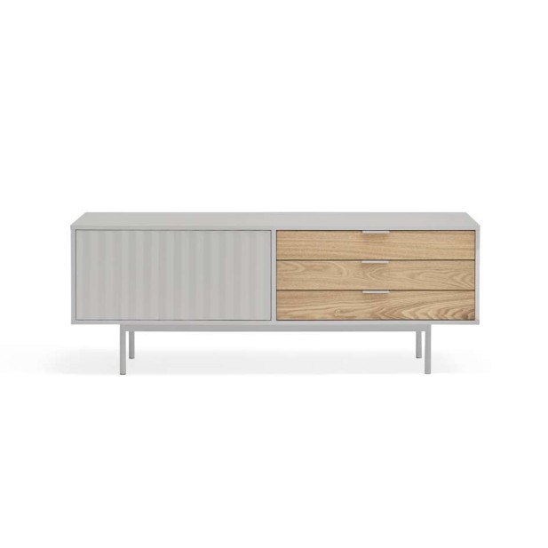 Mueble TV SIERRA 140x40 cm, DM Gris Claro / Roble - Teulat. Vackart