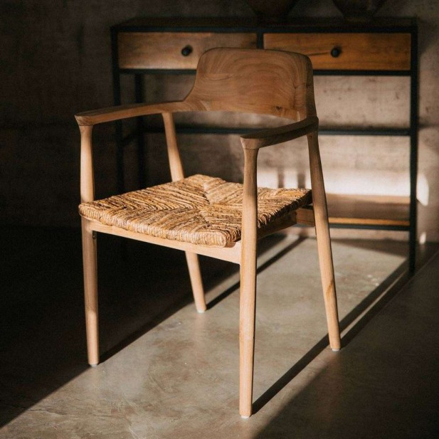Silla con Brazos MANDALAY, Teca / Fibra Natural. Vackart Silla con Brazos MANDALAY, Teca / Fibra Natural. Vackart