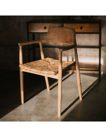 Silla con Brazos MANDALAY, Teca / Fibra Natural. Vackart