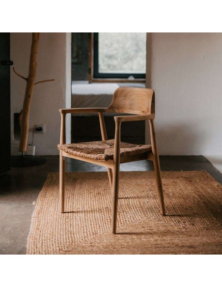 Silla con Brazos MANDALAY, Teca / Fibra Natural. Vackart