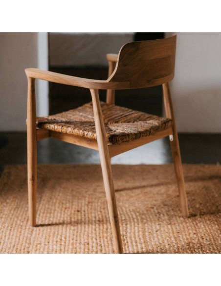 Silla con Brazos MANDALAY, Teca / Fibra Natural. Vackart