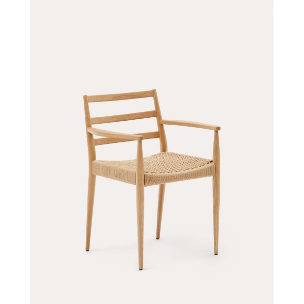 Silla Analy reposabrazos madera maciza de roble acabado natural FSC 100% asiento cuerda  - Kave Home