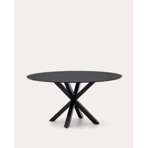 Mesa redonda Argo de cristal negro y patas de acero negro Ø 150 cm - Kave Home. CC1353C01. Mesa de comedor de estilo Moderno