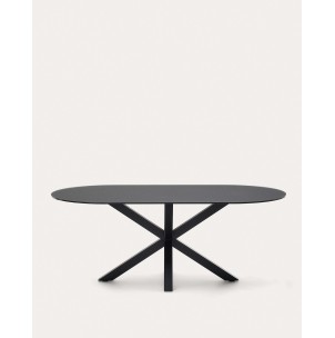 Mesa Argo de cristal negro y patas de acero negro Ø 200 x 100 cm - Kave Home. CC1355C01. Mesa de comedor de estilo Moderno