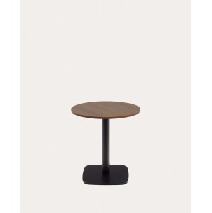 Mesa redonda Dina melamina acabado nogal con pie de metal acabado pintado negro Ø 68x70 cm - Kave Home. T09031WM41. Mesa de comedor de estilo Moderno