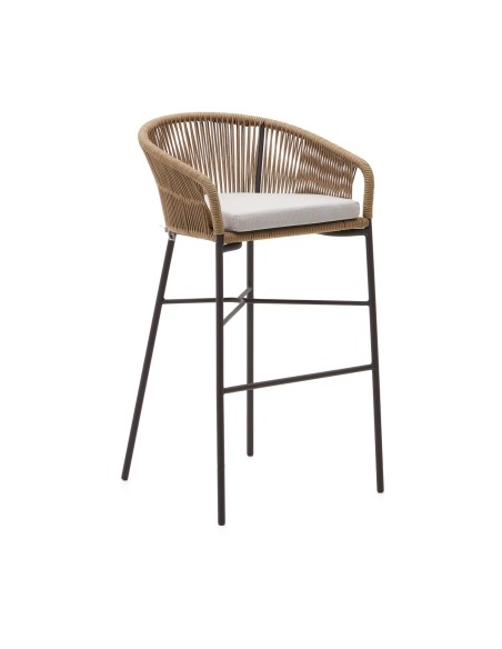 Taburete Yanet 80 cm cuerda beige/acero galvanizado  - Kave Home