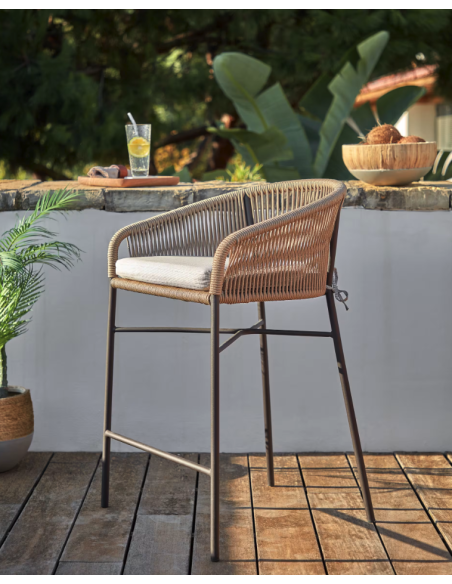 Taburete Yanet 80 cm cuerda beige/acero galvanizado  - Kave Home