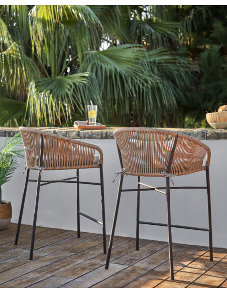 Taburete Yanet 80 cm cuerda beige/acero galvanizado  - Kave Home