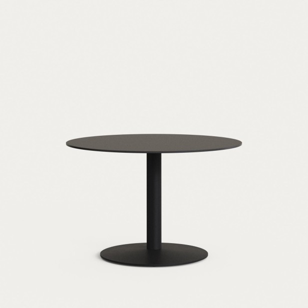 Mesa redonda de exterior Esilda negro con pie de metal acabado pintado negro Ø 90 x 70 cm - Kave Home