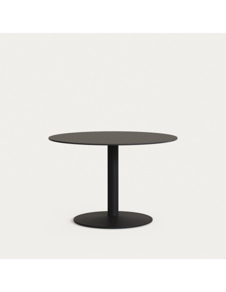 Mesa redonda de exterior Esilda negro con pie de metal acabado pintado negro Ø 90 x 70 cm - Kave Home