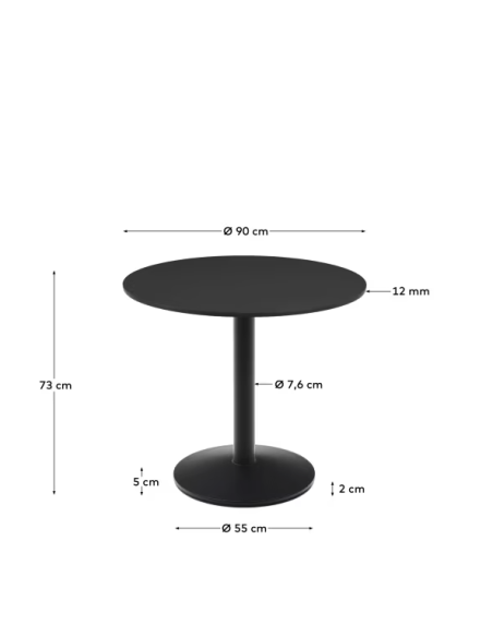 Mesa redonda de exterior Esilda negro con pie de metal acabado pintado negro Ø 90 x 70 cm - Kave Home