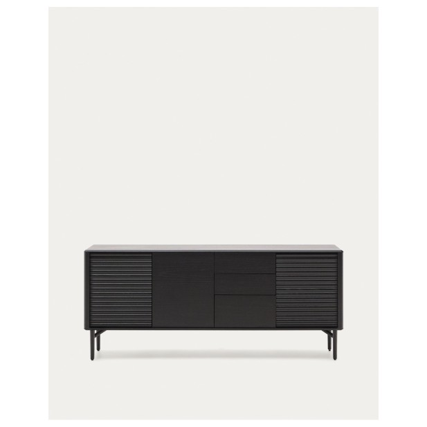 Aparador Lenon 3 puertas y 3 cajones madera maciza y chapa roble negro 200x86cm FSC Mix Credit - Kave Home