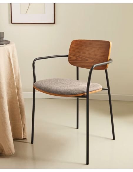 Silla Maureen chapa de nogal natural/metal negro - Kave Home